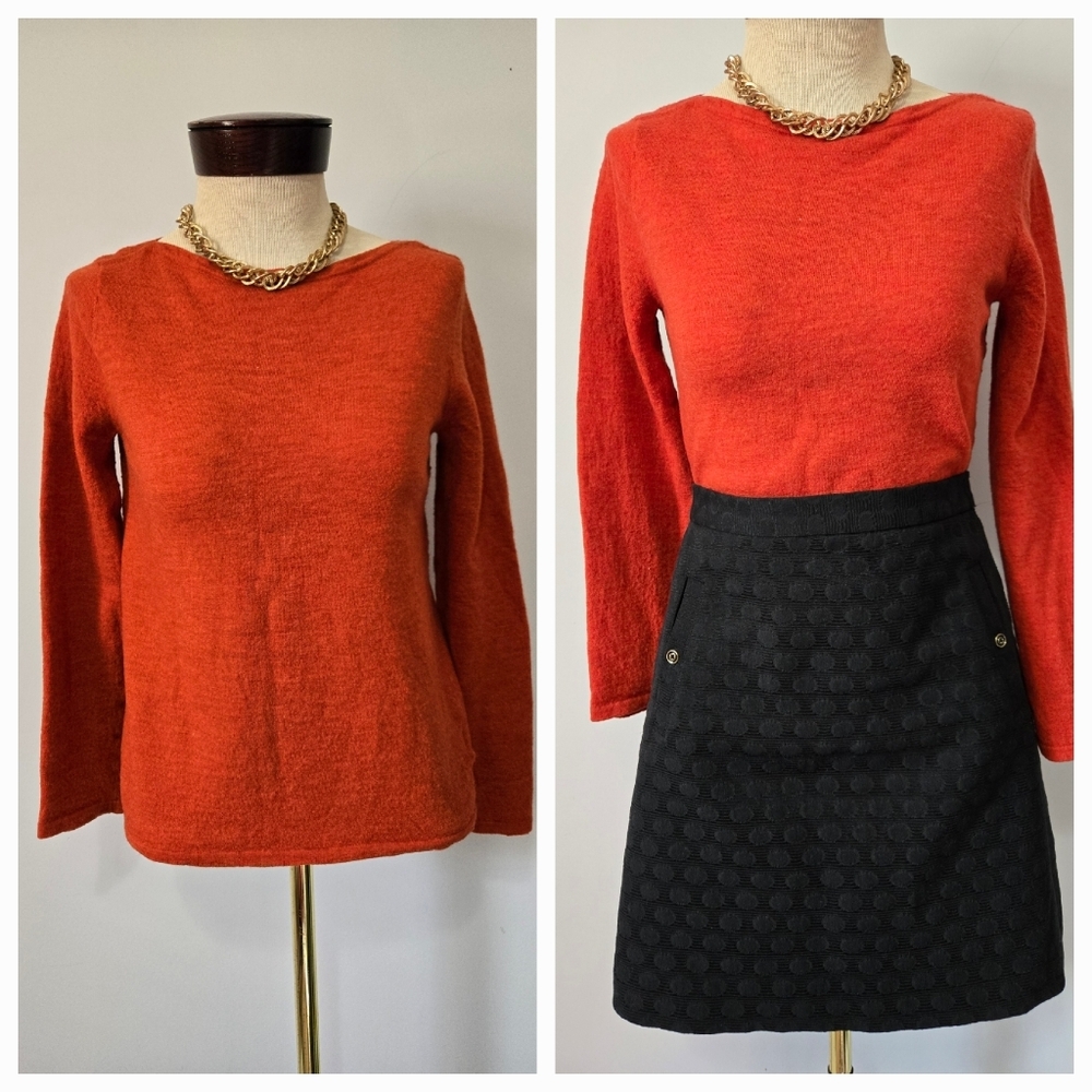 PAUL COSTELLOE Merino Wool Rust Orange Long Sleeve Sweater